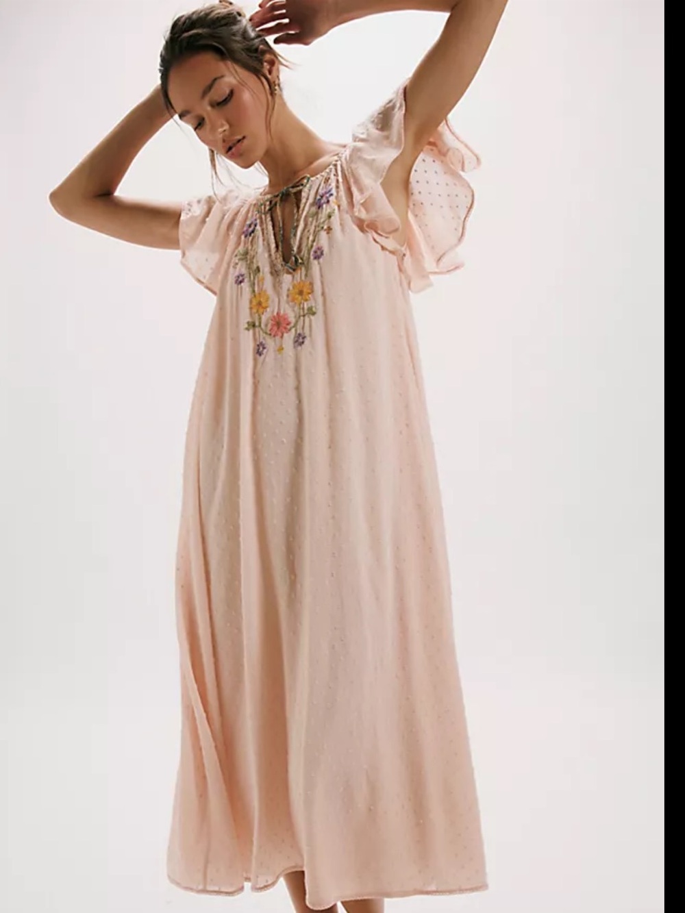 Free People Blush Pink Embroidered Midi Dress